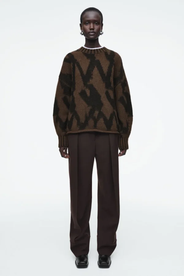 COS ABSTRACT WOOL-JACQUARD JUMPER BROWN / HOUNDSTOOTH Sale