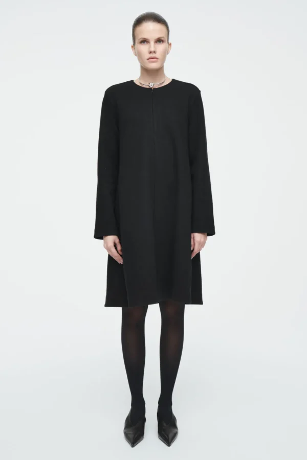 COS A-LINE BOILED-WOOL MINI DRESS BLACK Clearance