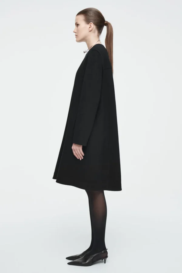 COS A-LINE BOILED-WOOL MINI DRESS BLACK Clearance