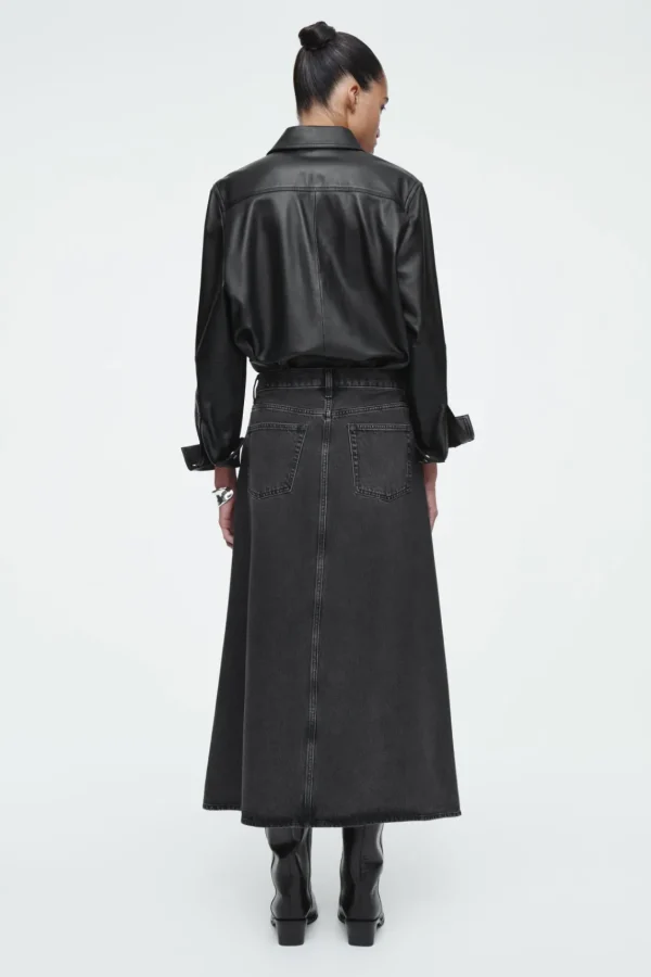 COS A-LINE DENIM MIDI SKIRT BLACK Hot