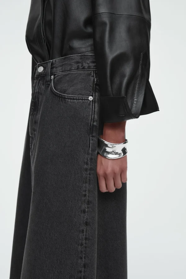 COS A-LINE DENIM MIDI SKIRT BLACK Hot