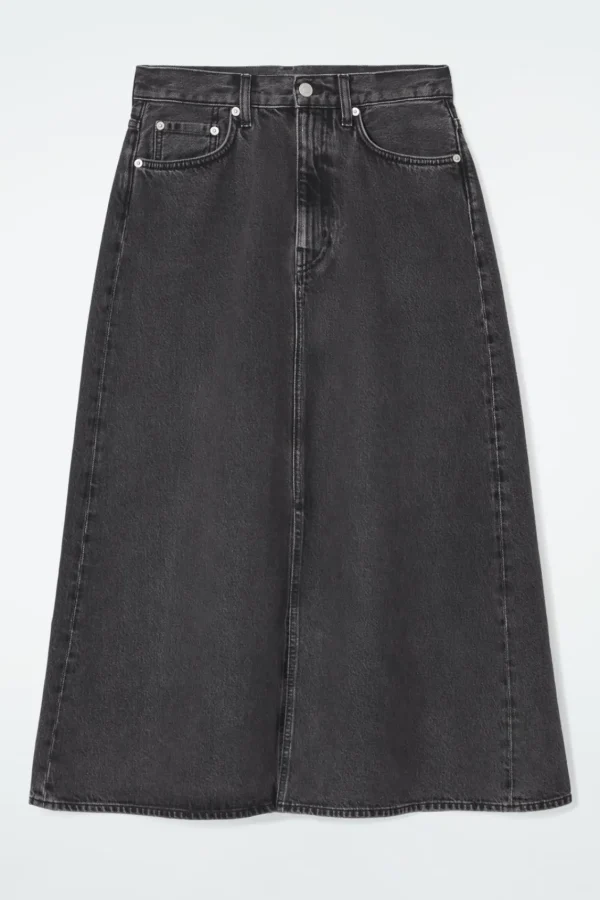 COS A-LINE DENIM MIDI SKIRT BLACK Hot