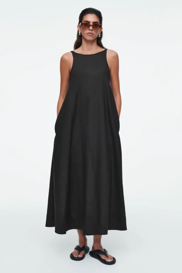 COS A-LINE LINEN MAXI DRESS BLACK Fashion