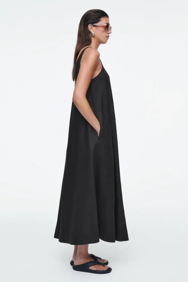 COS A-LINE LINEN MAXI DRESS BLACK Fashion