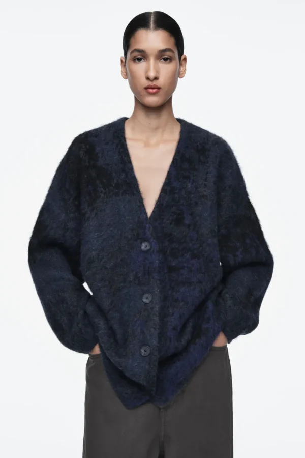 COS ALPACA-BLEND JACQUARD CARDIGAN BLUE Hot