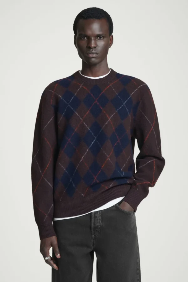 COS ARGYLE BOILED-WOOL SWEATER BROWN / ARGYLE Shop