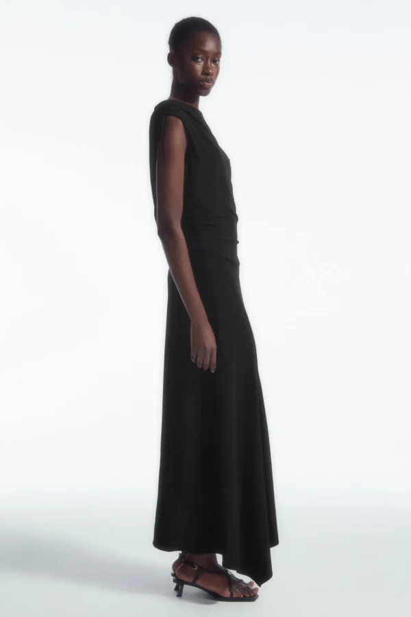 COS ASYMMETRIC COWL-NECK MAXI DRESS BLACK Flash Sale