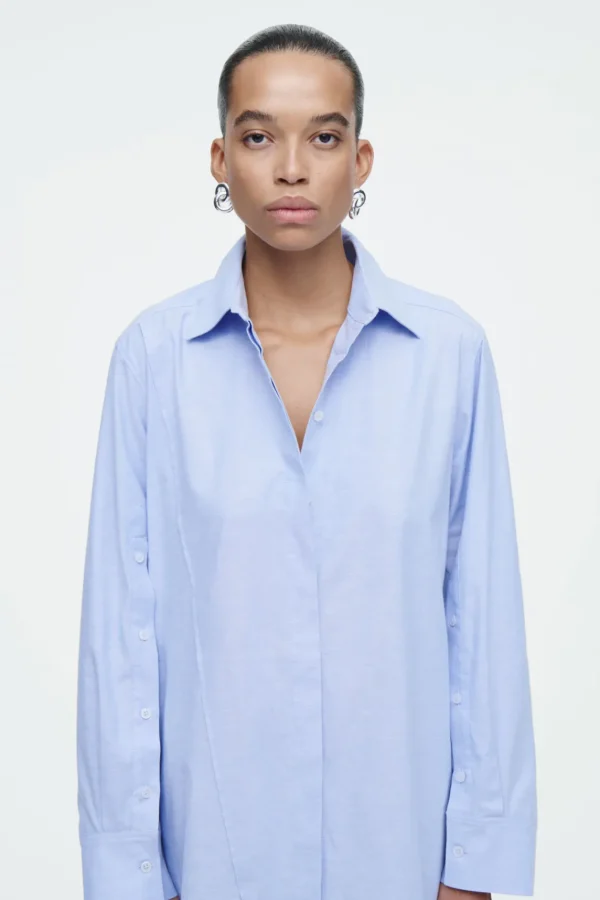 COS ASYMMETRIC DECONSTRUCTED SHIRT DRESS LIGHT BLUE Best Sale