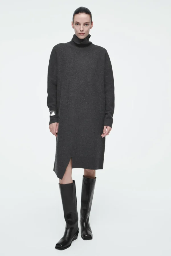 COS ASYMMETRIC MERINO WOOL DRESS DARK GRAY Best