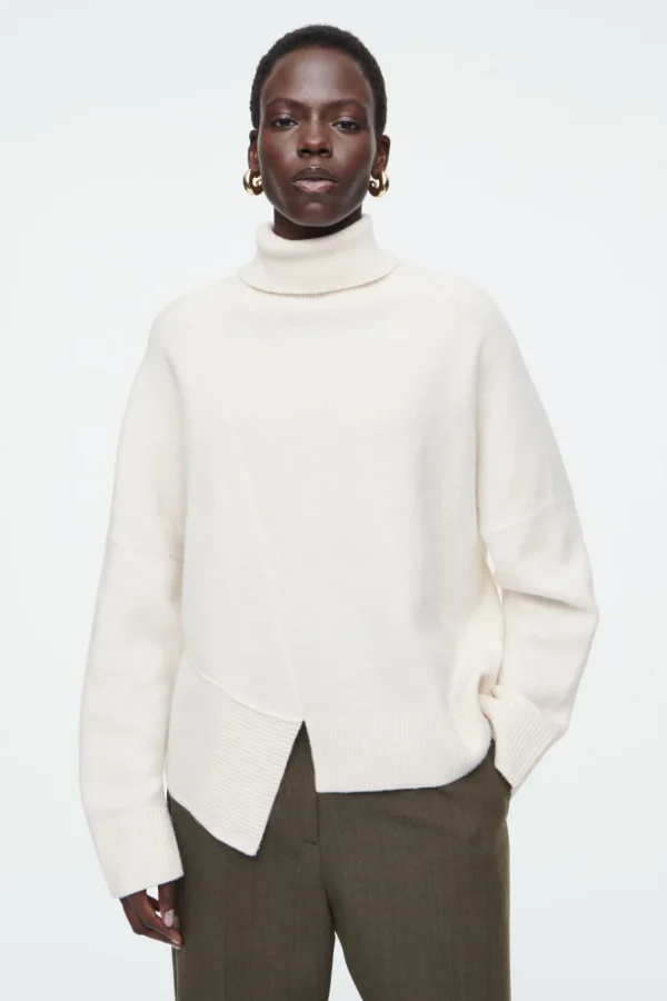 COS ASYMMETRIC MERINO WOOL SWEATER WHITE Clearance