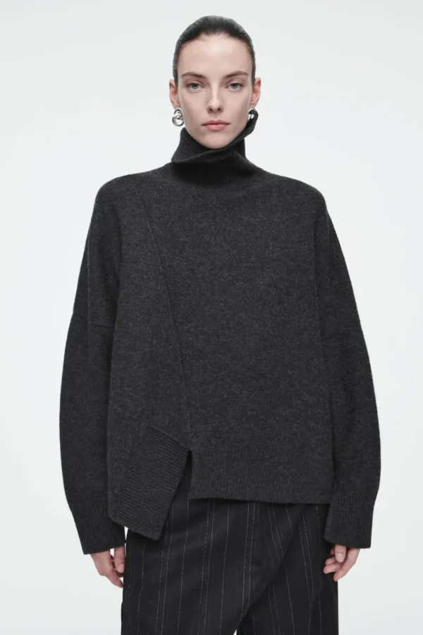 COS ASYMMETRIC MERINO WOOL SWEATER DARK GRAY Clearance