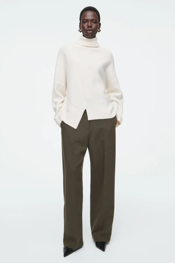 COS ASYMMETRIC MERINO WOOL SWEATER WHITE Clearance