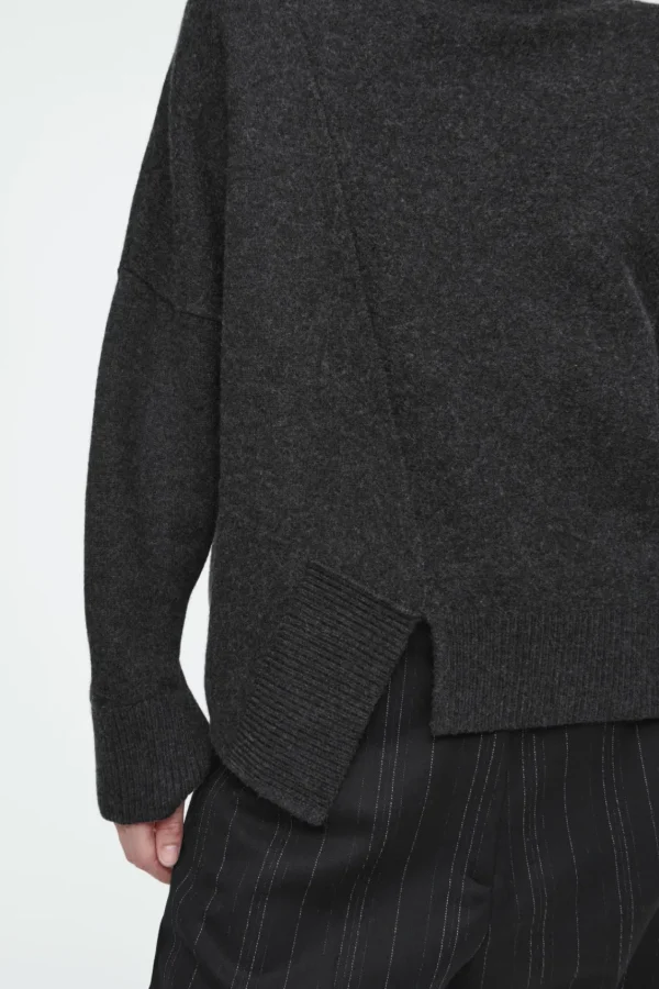 COS ASYMMETRIC MERINO WOOL SWEATER DARK GRAY Clearance