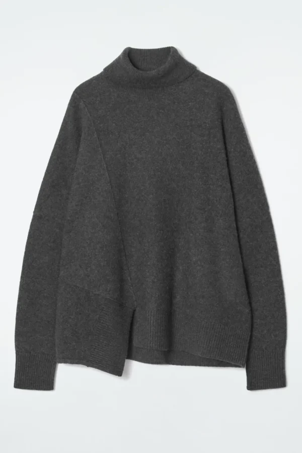 COS ASYMMETRIC MERINO WOOL SWEATER DARK GRAY Clearance