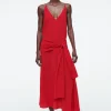 COS ASYMMETRIC TIE-WAIST SILK DRESS RED Online