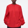 COS BALLOON-SLEEVE SILK BLOUSE RED Store