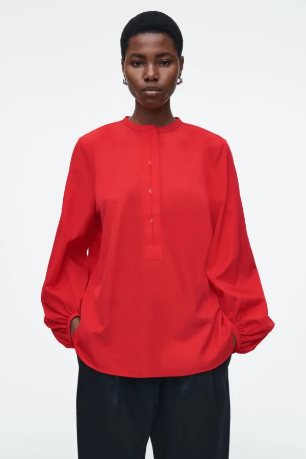 COS BALLOON-SLEEVE SILK BLOUSE RED Store