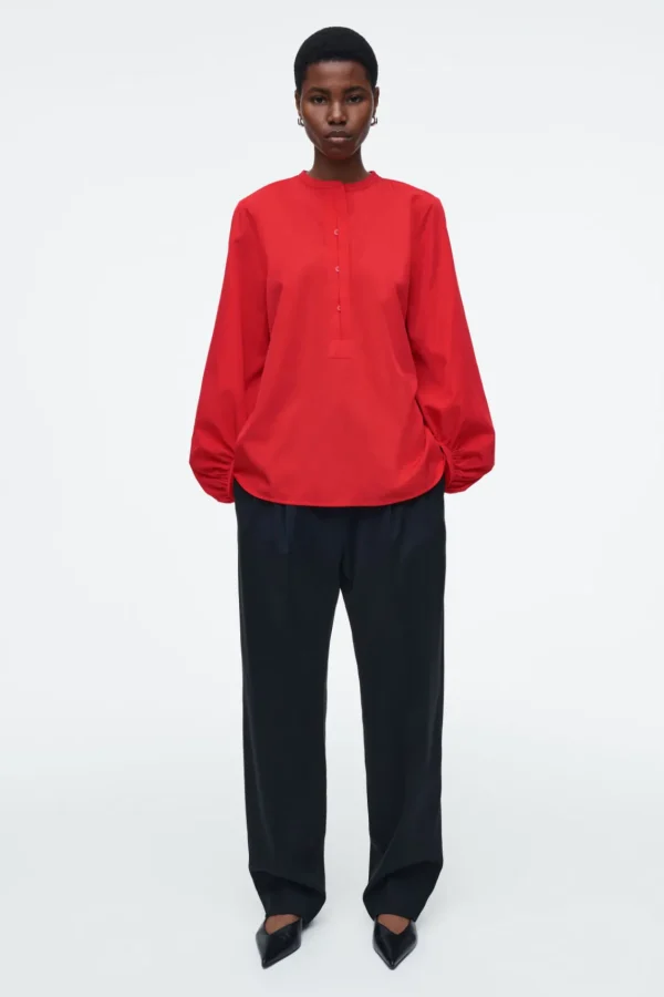 COS BALLOON-SLEEVE SILK BLOUSE RED Store