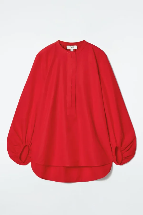 COS BALLOON-SLEEVE SILK BLOUSE RED Store