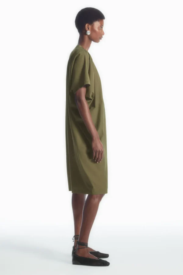 COS BATWING-SLEEVE T-SHIRT DRESS KHAKI GREEN Hot