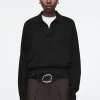 COS BATWING-SLEEVE WOOL POLO SWEATER BLACK Cheap