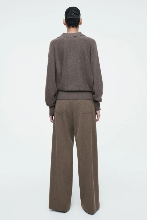 COS BATWING-SLEEVE WOOL POLO SWEATER BROWN Clearance