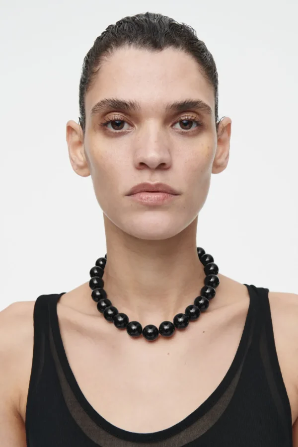 COS BEADED ONYX NECKLACE BLACK Cheap