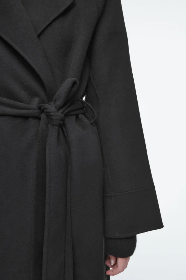 COS BELTED DOUBLE-FACED WOOL COAT BLACK Cheap