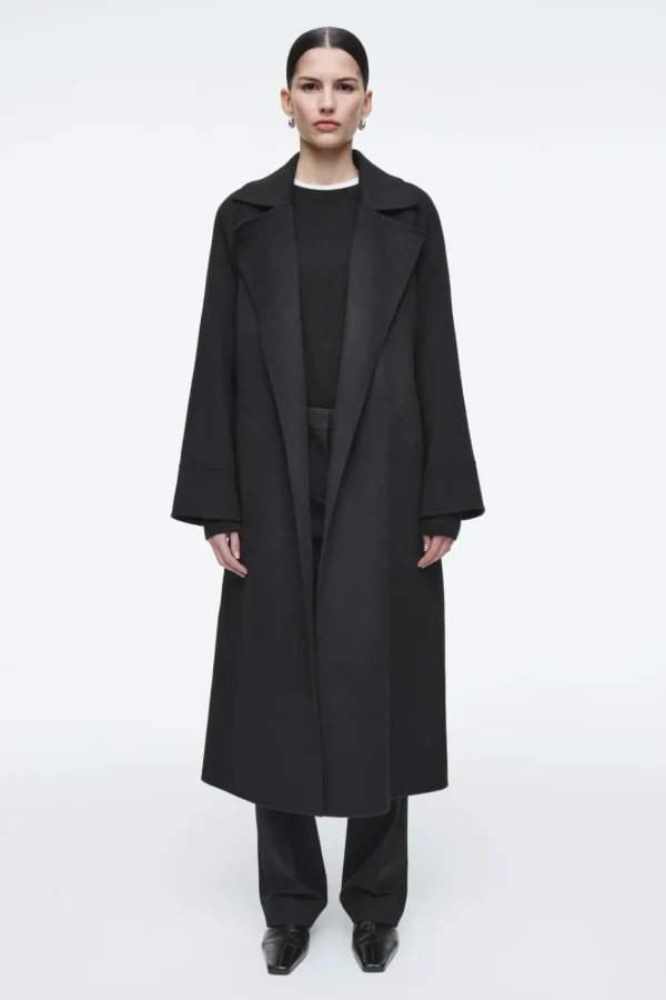 COS BELTED DOUBLE-FACED WOOL COAT BLACK Cheap