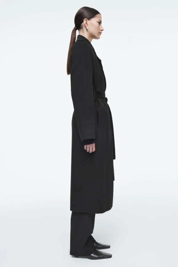 COS BELTED DOUBLE-FACED WOOL COAT BLACK Cheap