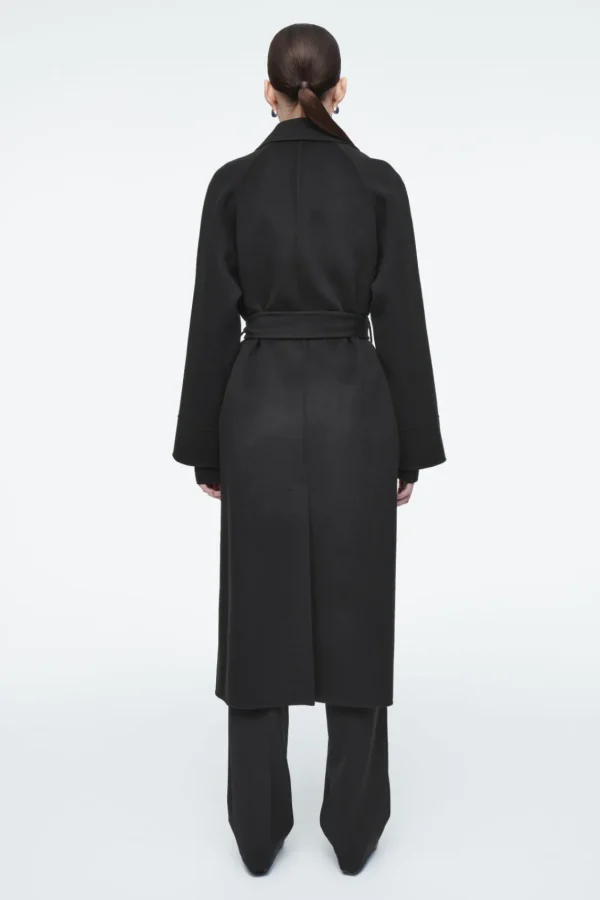 COS BELTED DOUBLE-FACED WOOL COAT BLACK Cheap