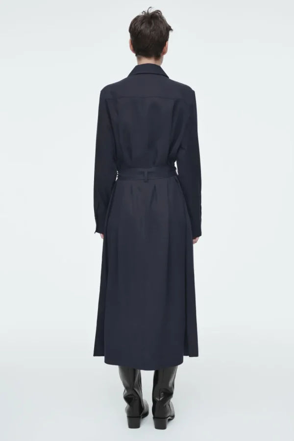 COS BELTED MIDI SHIRT DRESS NAVY Cheap