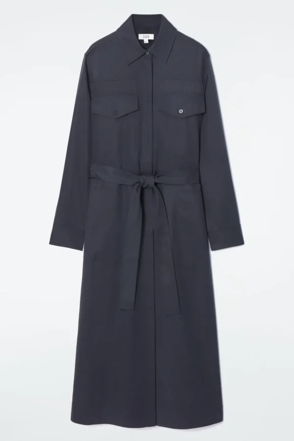 COS BELTED MIDI SHIRT DRESS NAVY Cheap