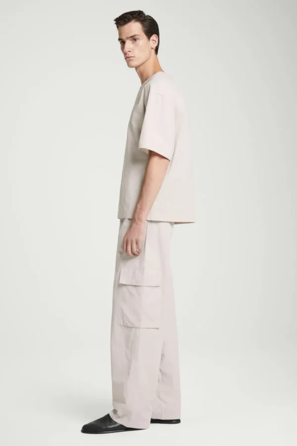 COS BELTED TECHNICAL COTTON CARGO PANTS STONE Hot