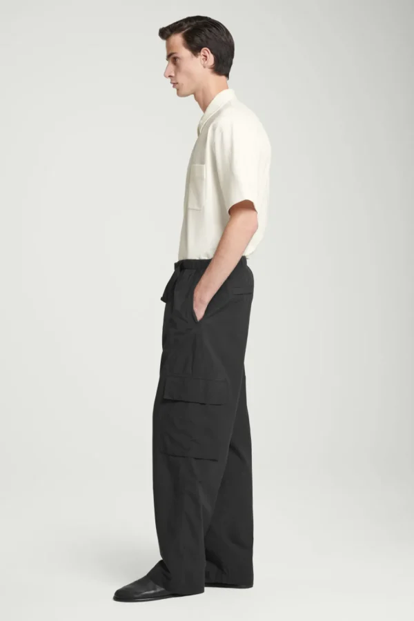 COS BELTED TECHNICAL COTTON CARGO PANTS BLACK Cheap