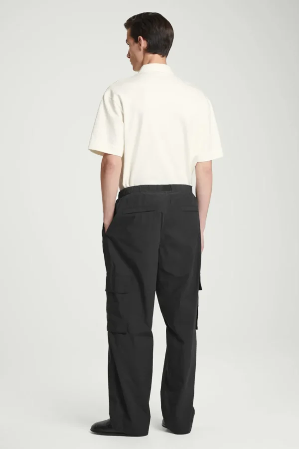 COS BELTED TECHNICAL COTTON CARGO PANTS BLACK Cheap