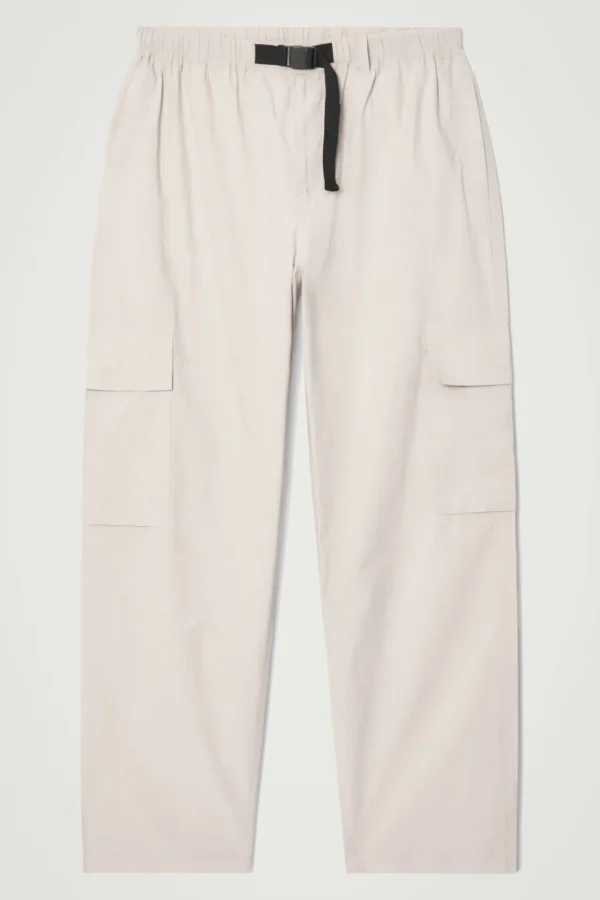 COS BELTED TECHNICAL COTTON CARGO PANTS STONE Hot