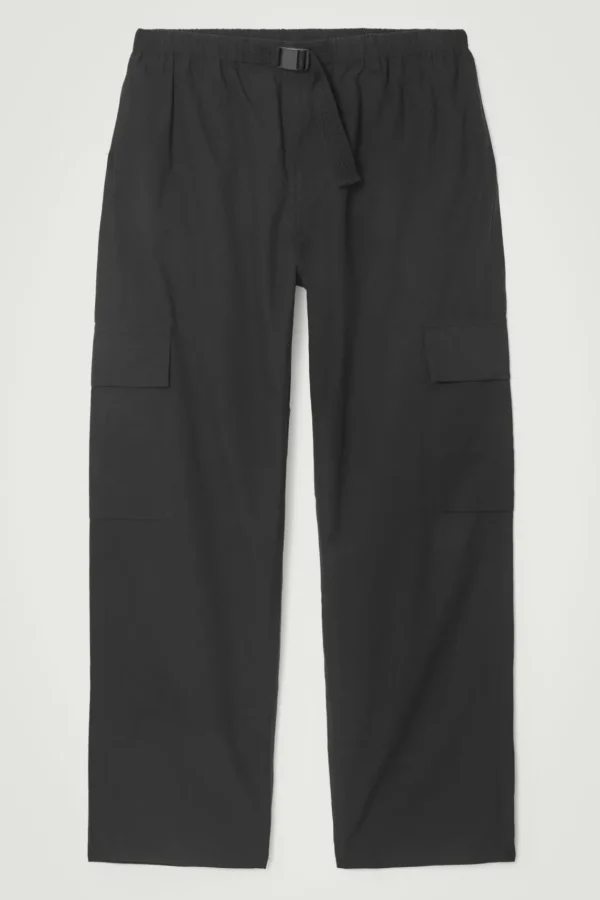 COS BELTED TECHNICAL COTTON CARGO PANTS BLACK Cheap