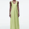 COS BIAS-CUT MAXI SLIP DRESS SAGE GREEN Clearance