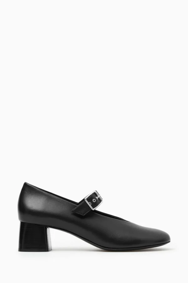 COS BLOCK-HEEL LEATHER MARY-JANE PUMPS BLACK Best Sale