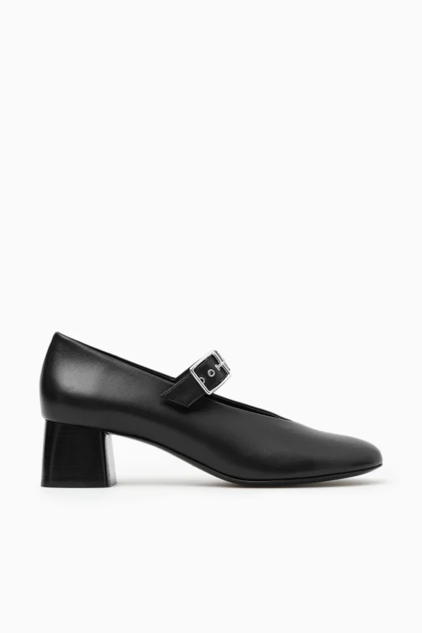 COS BLOCK-HEEL LEATHER MARY-JANE PUMPS BLACK Best Sale