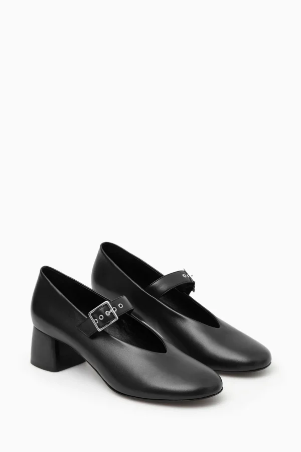 COS BLOCK-HEEL LEATHER MARY-JANE PUMPS BLACK Best Sale