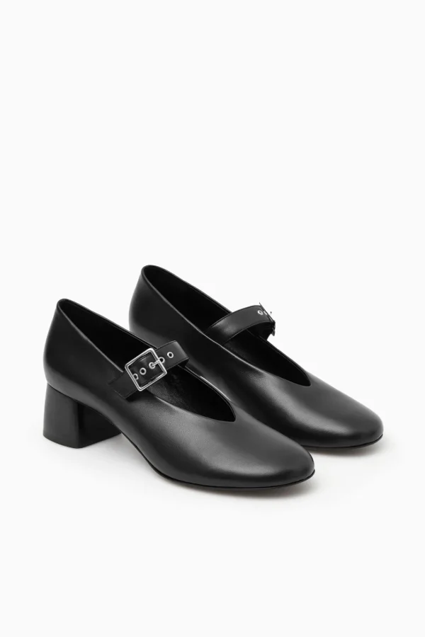 COS BLOCK-HEEL LEATHER MARY-JANE PUMPS BLACK Best Sale