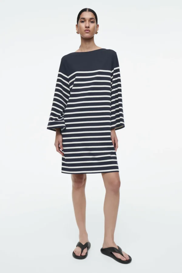 COS BOAT-NECK MINI T-SHIRT DRESS NAVY / STRIPED Hot