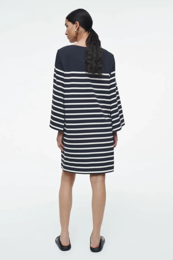 COS BOAT-NECK MINI T-SHIRT DRESS NAVY / STRIPED Hot