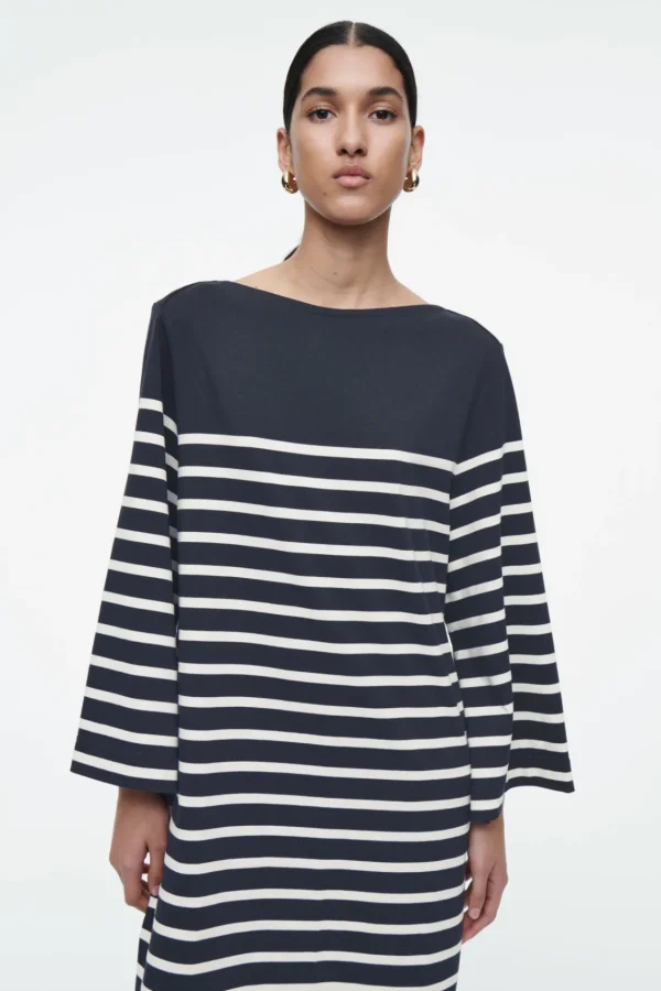 COS BOAT-NECK MINI T-SHIRT DRESS NAVY / STRIPED Hot