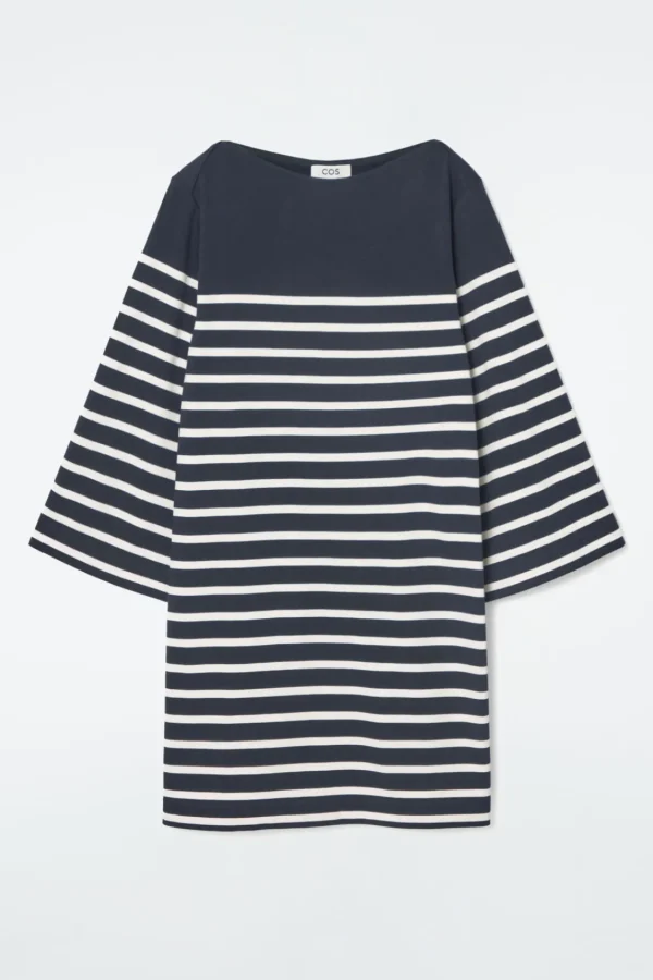 COS BOAT-NECK MINI T-SHIRT DRESS NAVY / STRIPED Hot