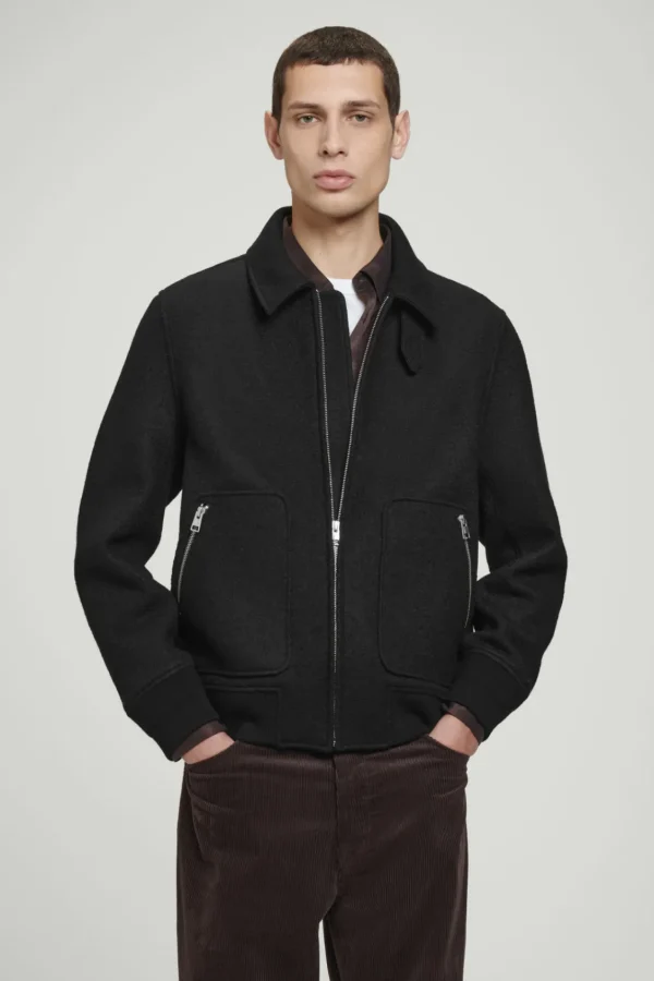 COS BOILED MERINO WOOL AVIATOR JACKET BLACK Outlet