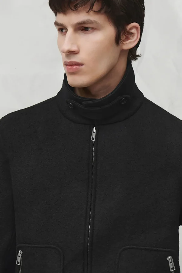 COS BOILED MERINO WOOL AVIATOR JACKET BLACK Outlet