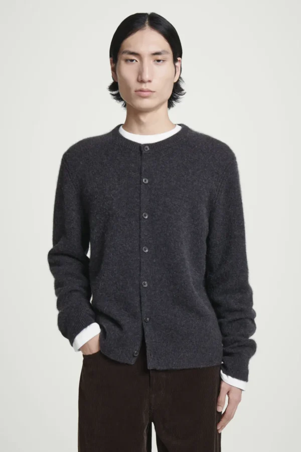 COS BOILED-CASHMERE CREW-NECK CARDIGAN CHARCOAL MÉLANGE New